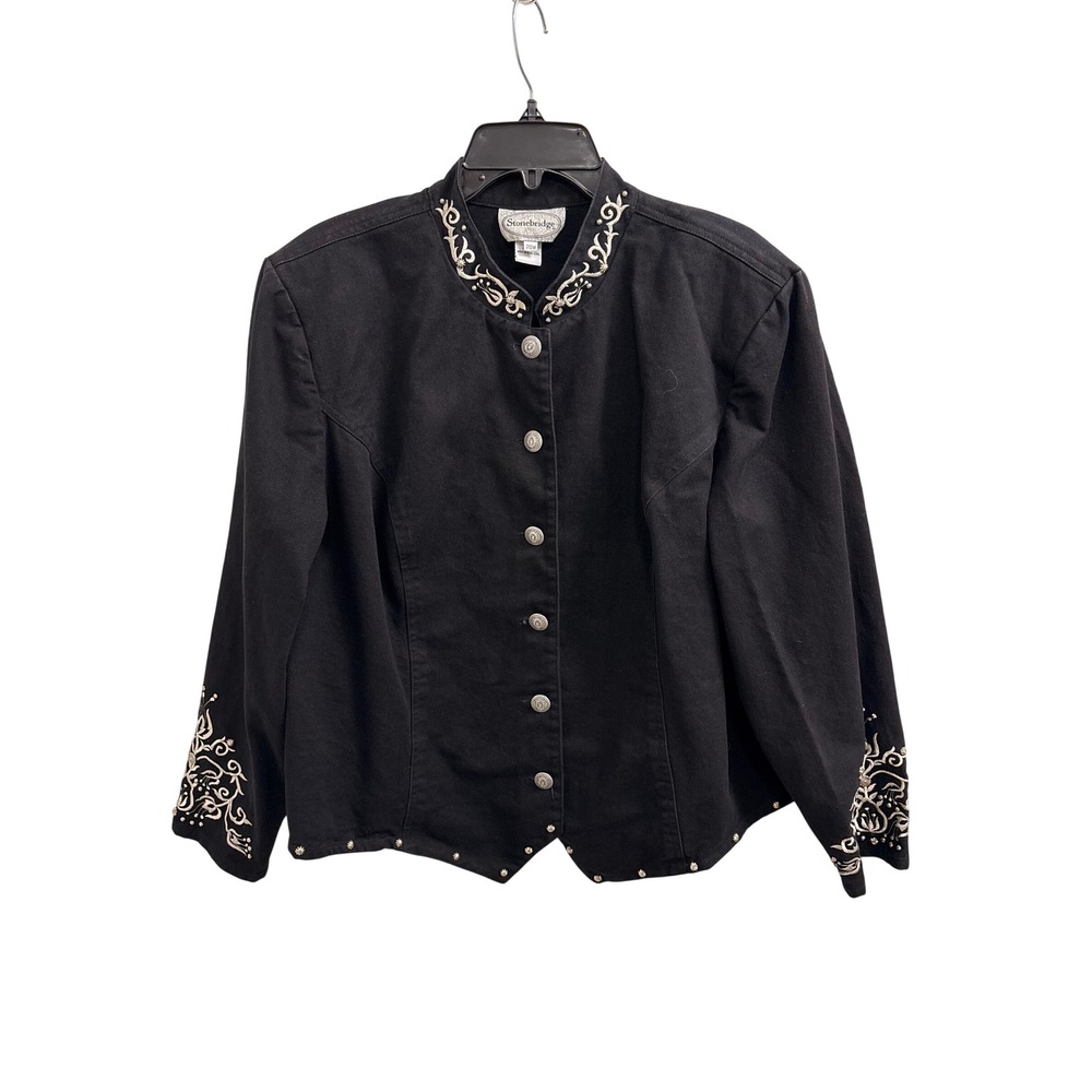 Jacket Western Cowgirl Stonebridge Women 20W Black Studded Embroidered Denim